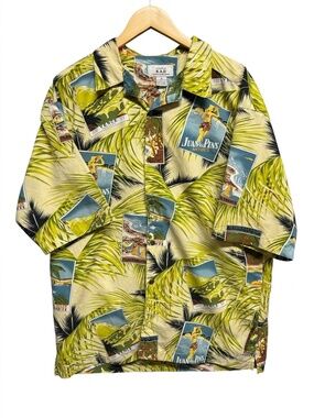 VTG K.A.D. French Riviera Travel Poster Hawaiian Shirt XL Juan-les-Pins Vence